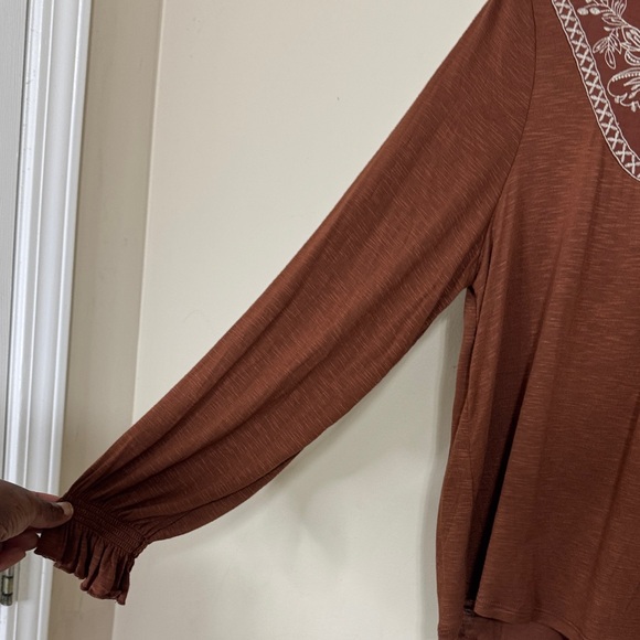 Democracy NWT Brown Embroidered Long Sleeve Peasant Top size S Western Rodeo - Picture 3 of 12